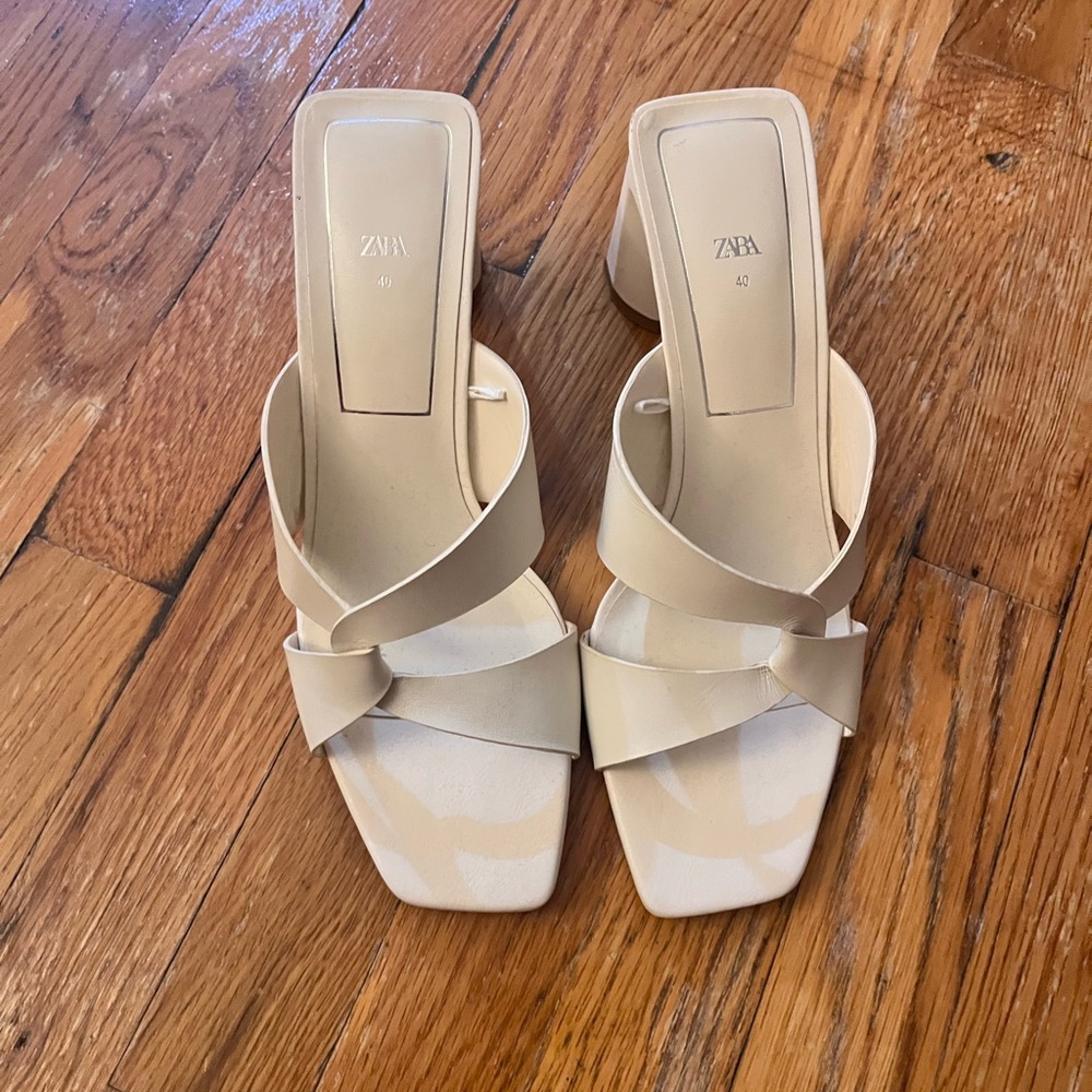 Zara Block Heel Leather Sandal